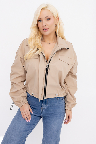 Ciemnobeżowa Kurtka z marszczeniami