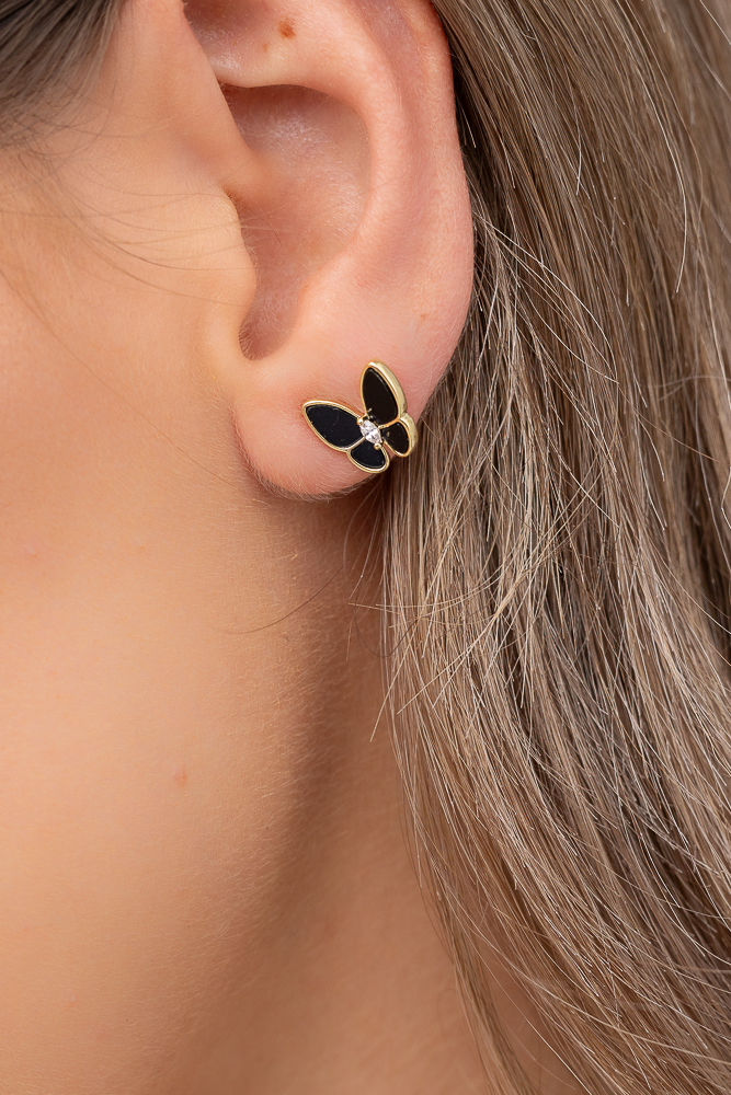 Pendientes de mariposa negros y dorados