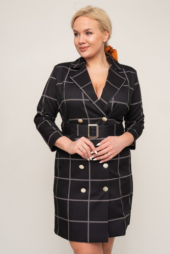  Black and Beige VAENA Checked Dress