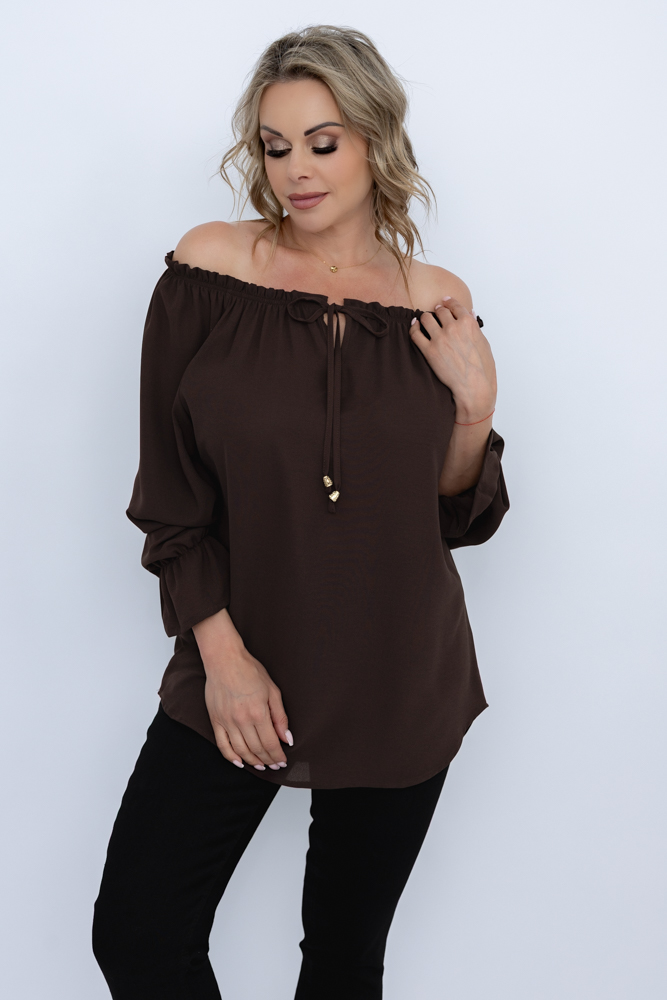Schokoladenbluse mit gebundenem Halsausschnitt