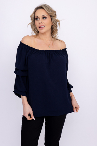 Granatowa Bluzka z marszczonymi rękawami LURIGO