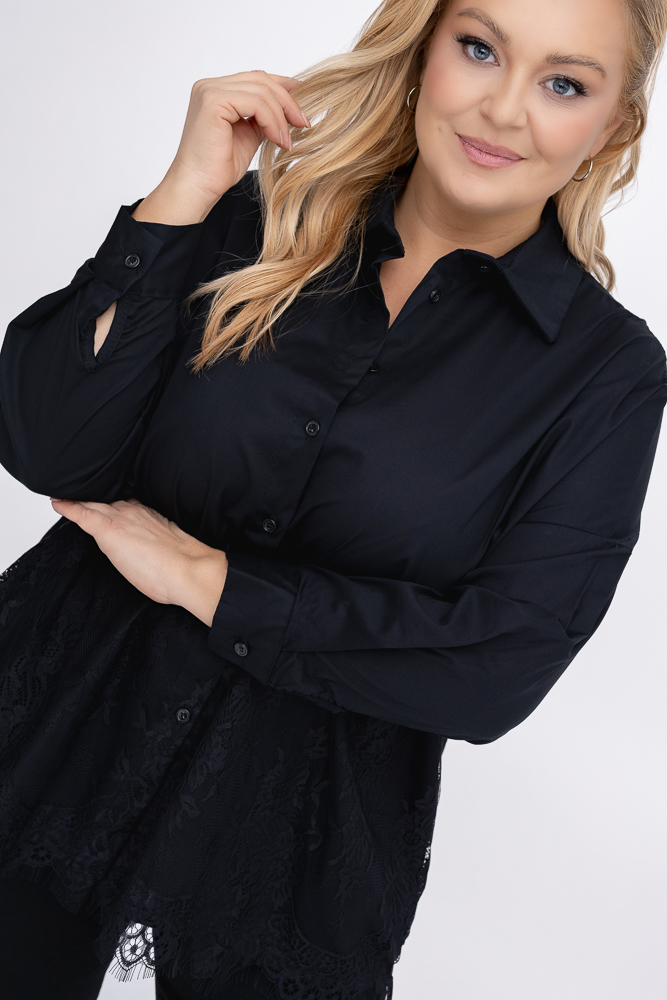 Czarna Koszula z koronką