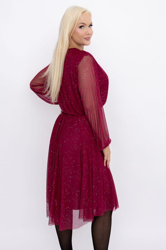 Bordowa błyszcząca Sukienka siateczkowa