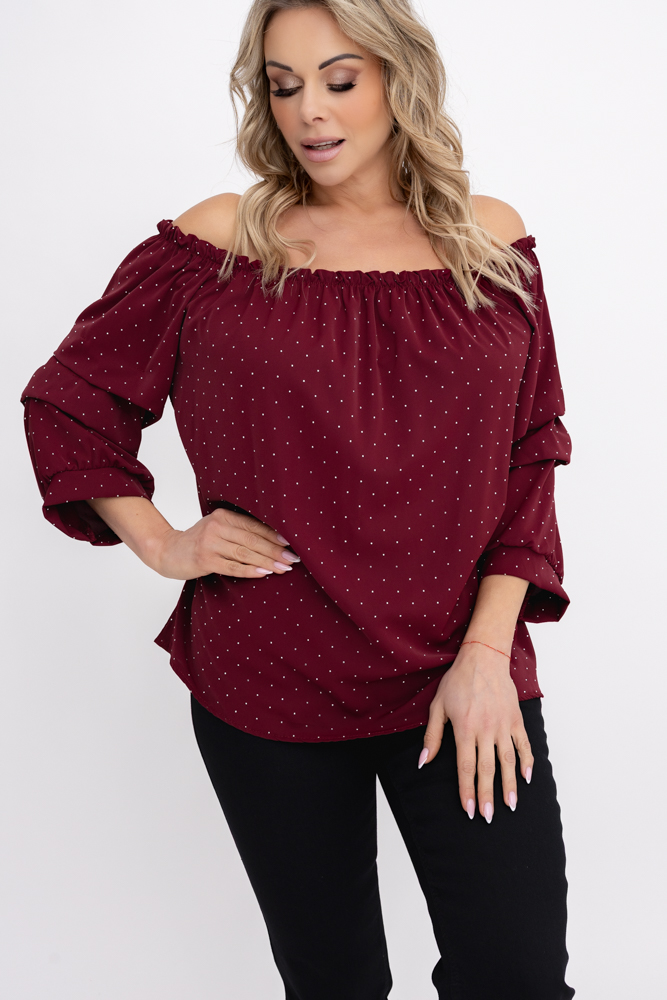 Maroon Blouse with Crinkle Sleeves Design 1