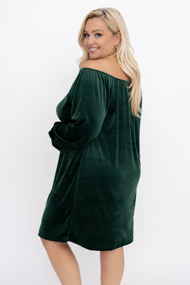  Flaschengrünes Velours-Kleid