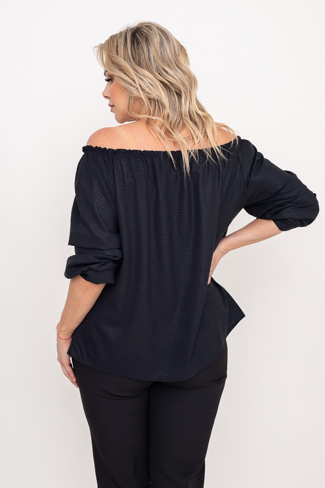 Czarna błyszcząca Bluzka z marszczonymi rękawami
