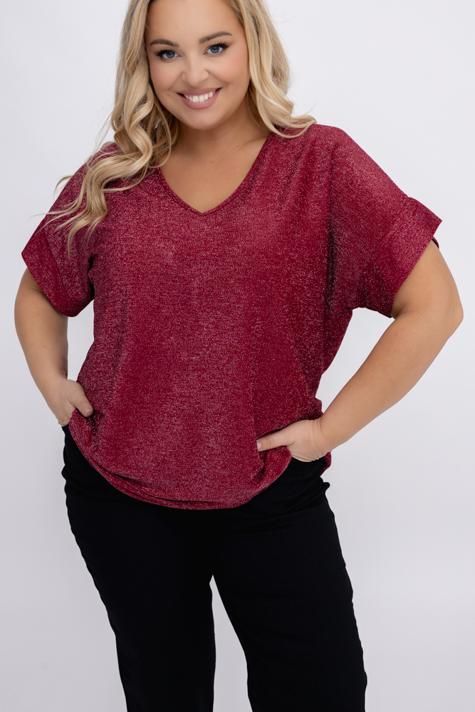 Bordowa Bluzka błyszcząca