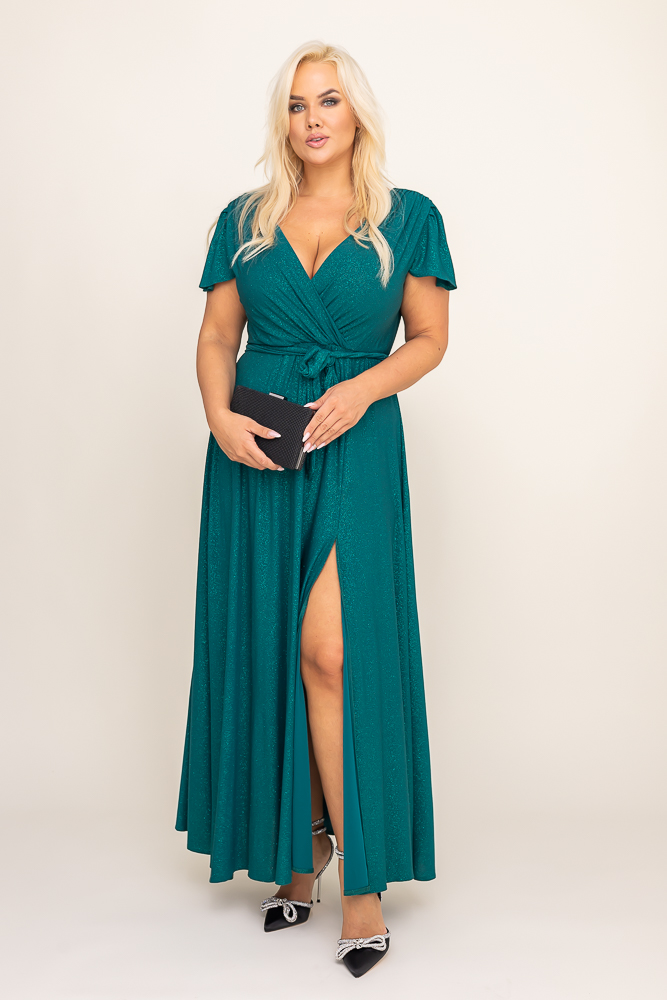 Vestido brocado verde botella