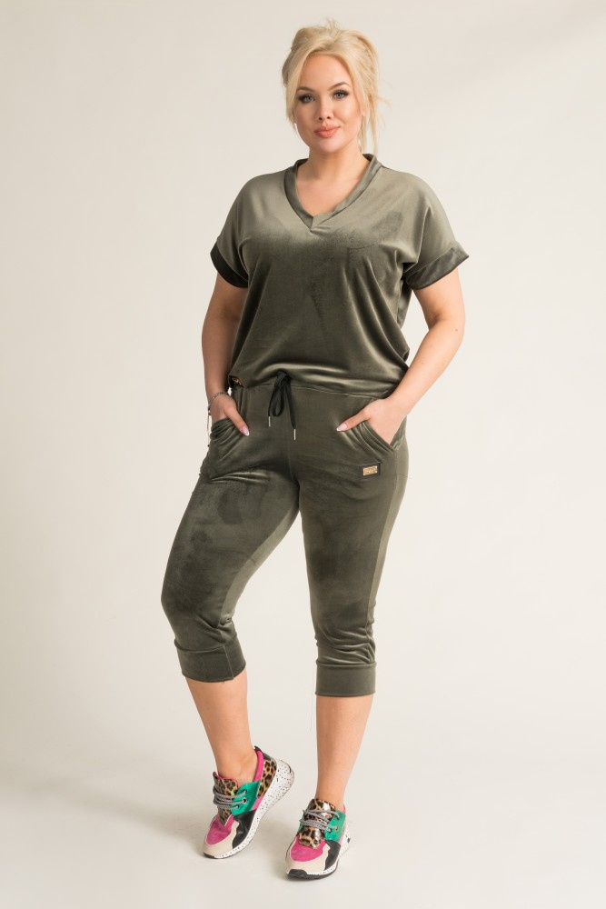 Khaki Komplet welurowy MILKIN
