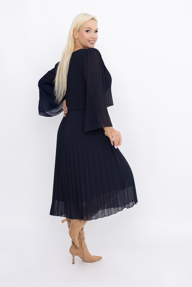 Navy blue pleated chiffon dress