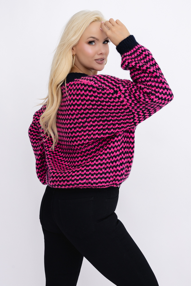 Czarno-różowy Sweter