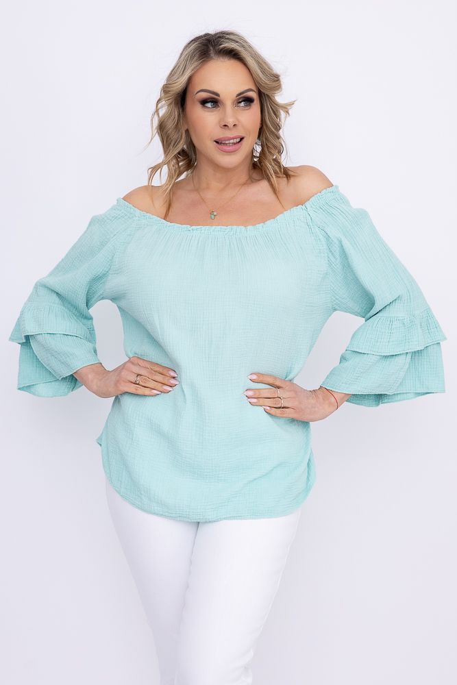 Miętowa Bluzka z falbanami PARFI