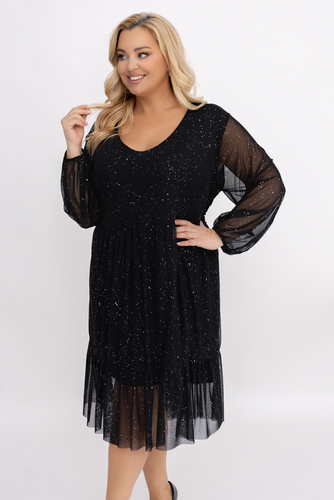 Czarna błyszcząca Sukienka siateczkowa Wzór 1