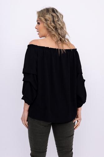 Czarna Bluzka z marszczonymi rękawami LURIGO