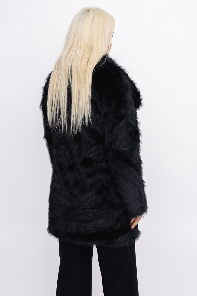 Czarny Płaszcz z futerkiem