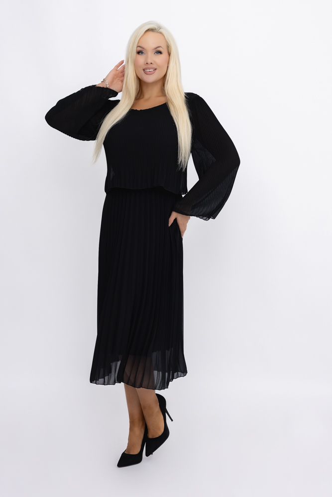 Black Pleated Chiffon Dress