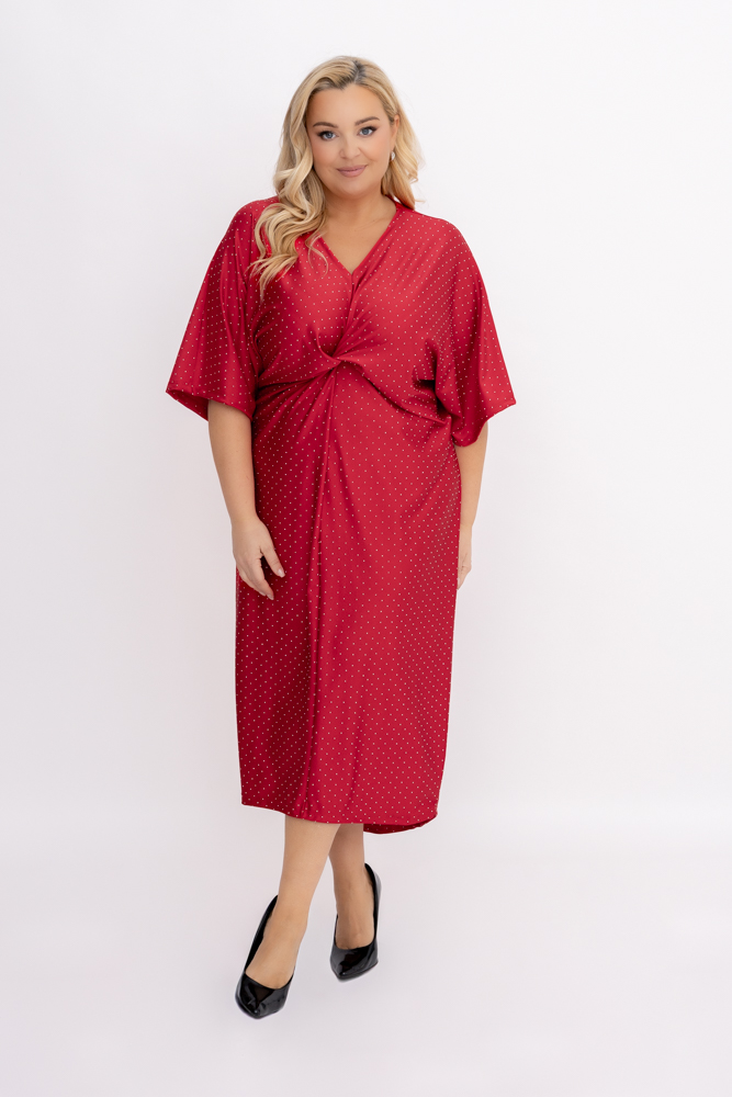 Czerwona Sukienka z dżetami