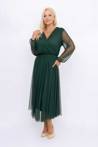 Flaschengrünes Mesh-Kleid