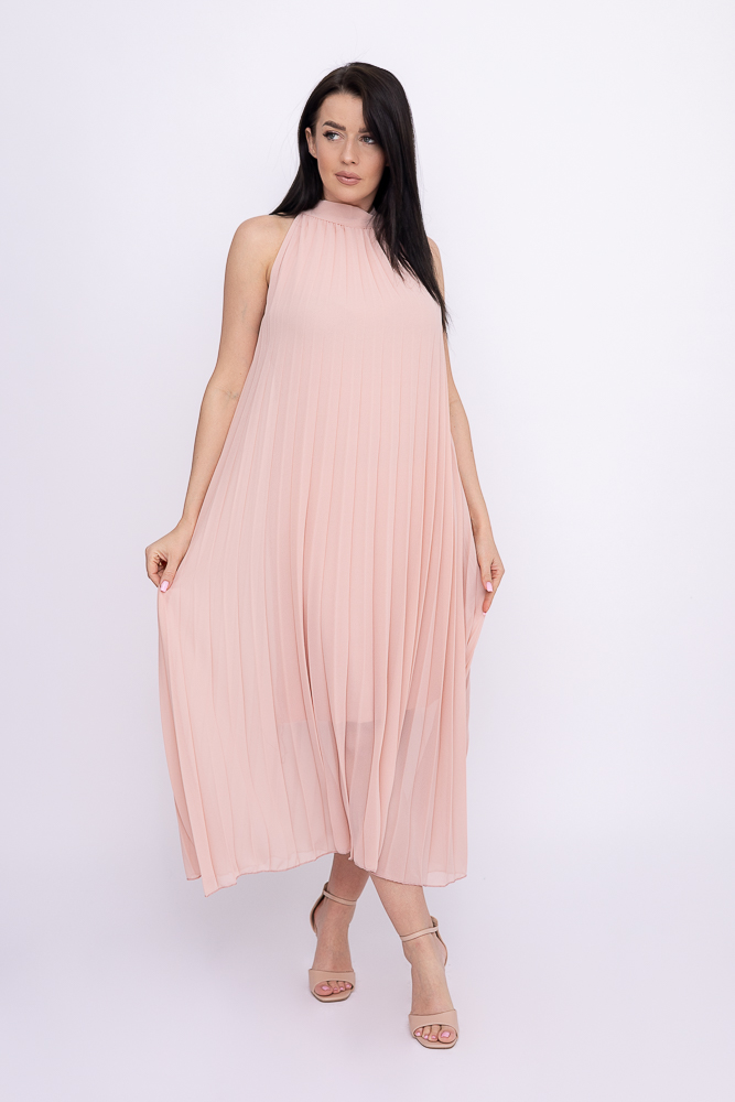 Pudroworóżowa plisowana Sukienka szyfonowa