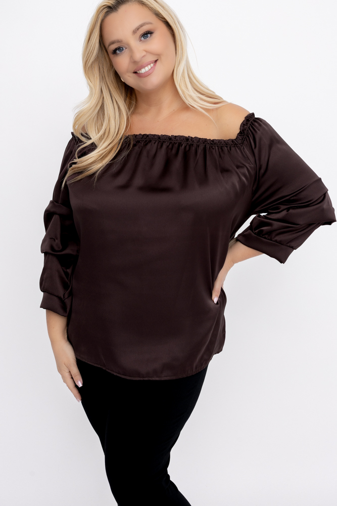 Blouse à manches volantées en chocolat