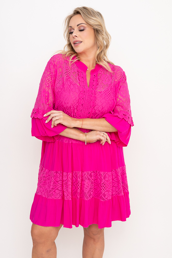 Rochie brodată fucsia