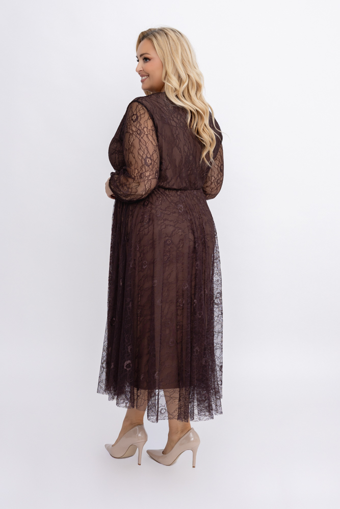 Czekoladowa Sukienka koronkowa