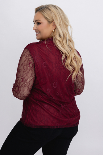 Bordowa Bluzka koronkowa