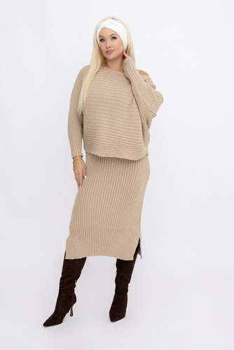 Beżowy Komplet ze sweterkiem