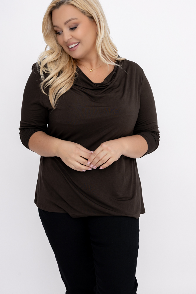 Coffee Blouse with flowing neckline 