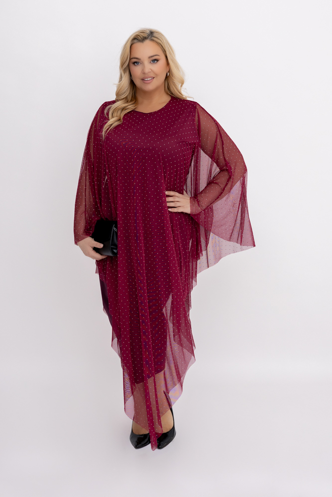 Bordowa Sukienka z siateczką Wzór 1