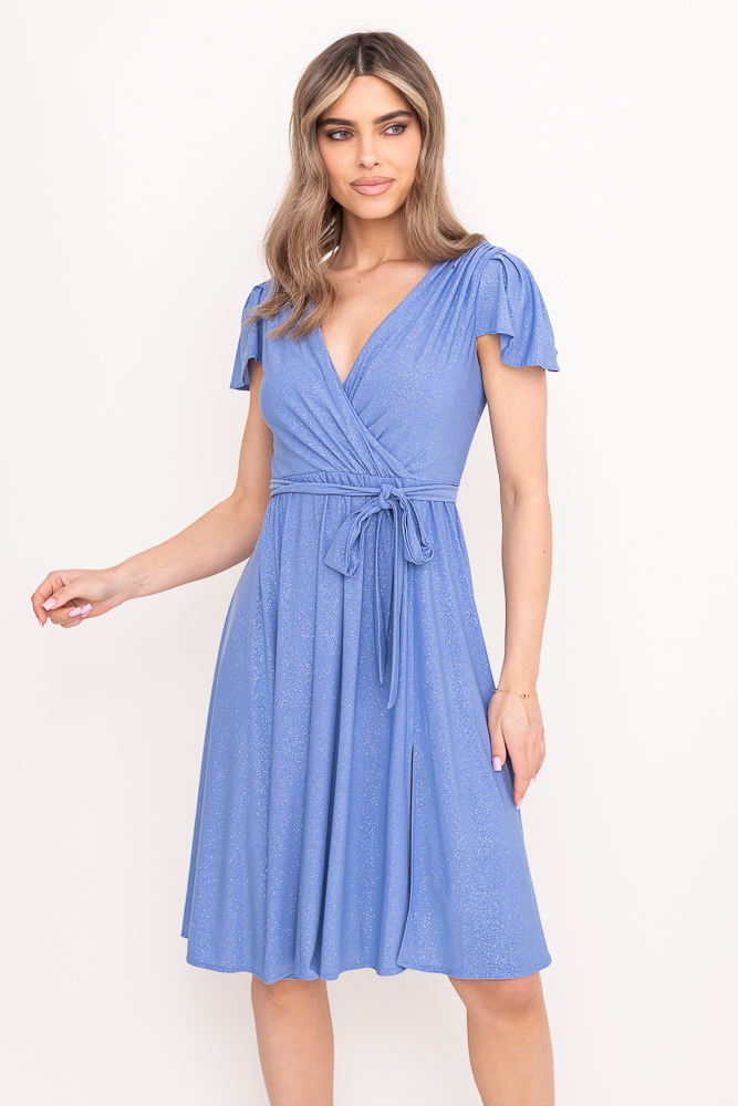 Blaues Brokatkleid