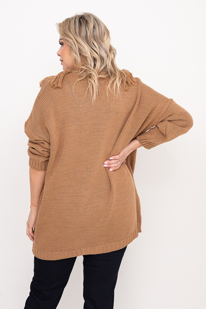Camelowy Sweter z frędzlami FEBRIN