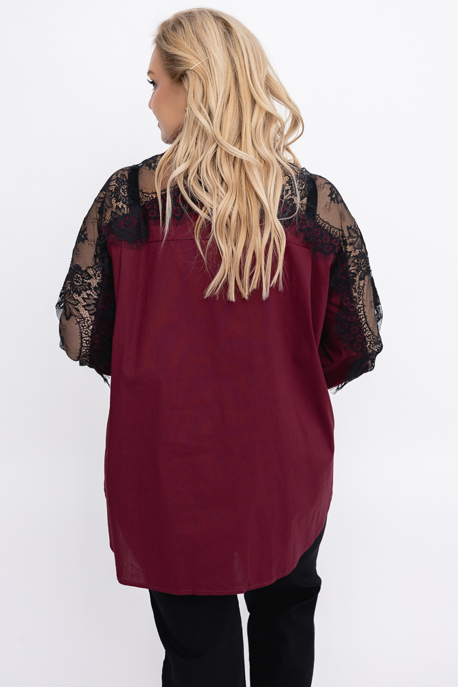 Burgundowa Koszula z koronką
