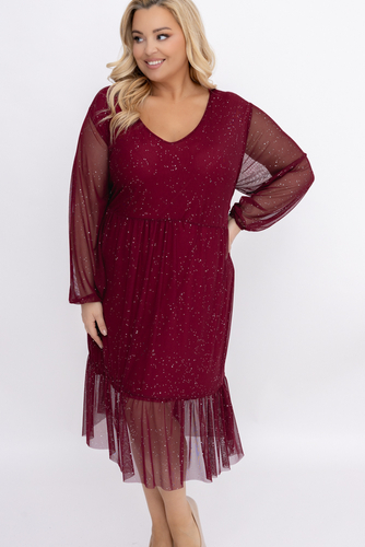 Bordowa błyszcząca Sukienka siateczkowa Wzór 1