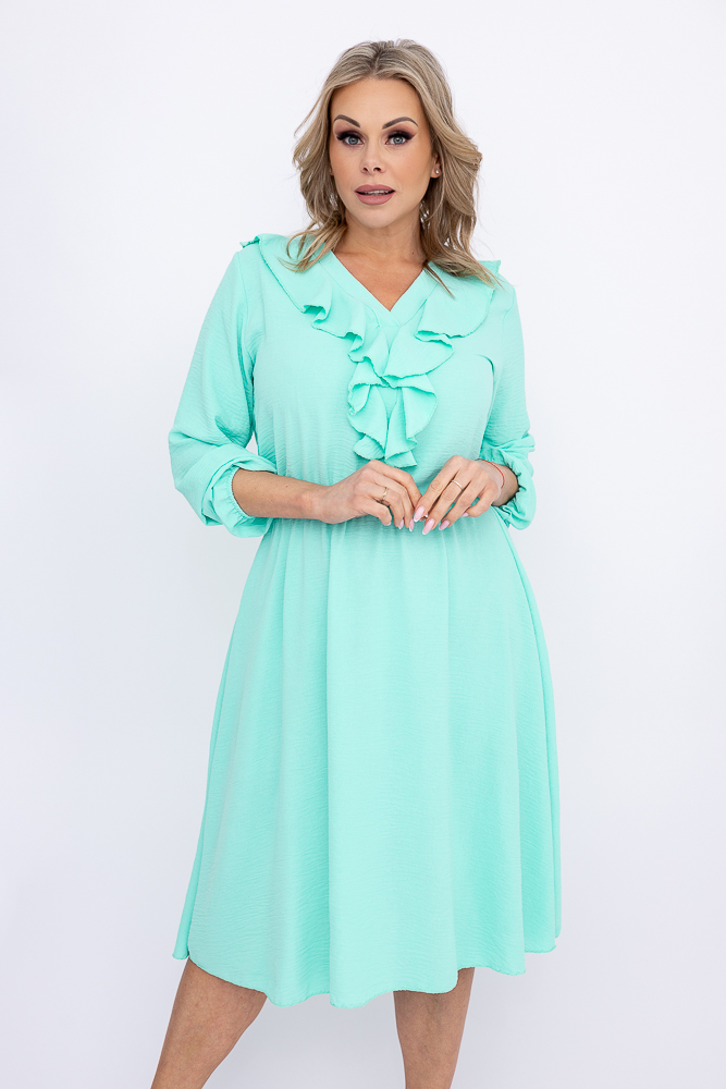 Miętowa Sukienka z żabotem BELIAMI