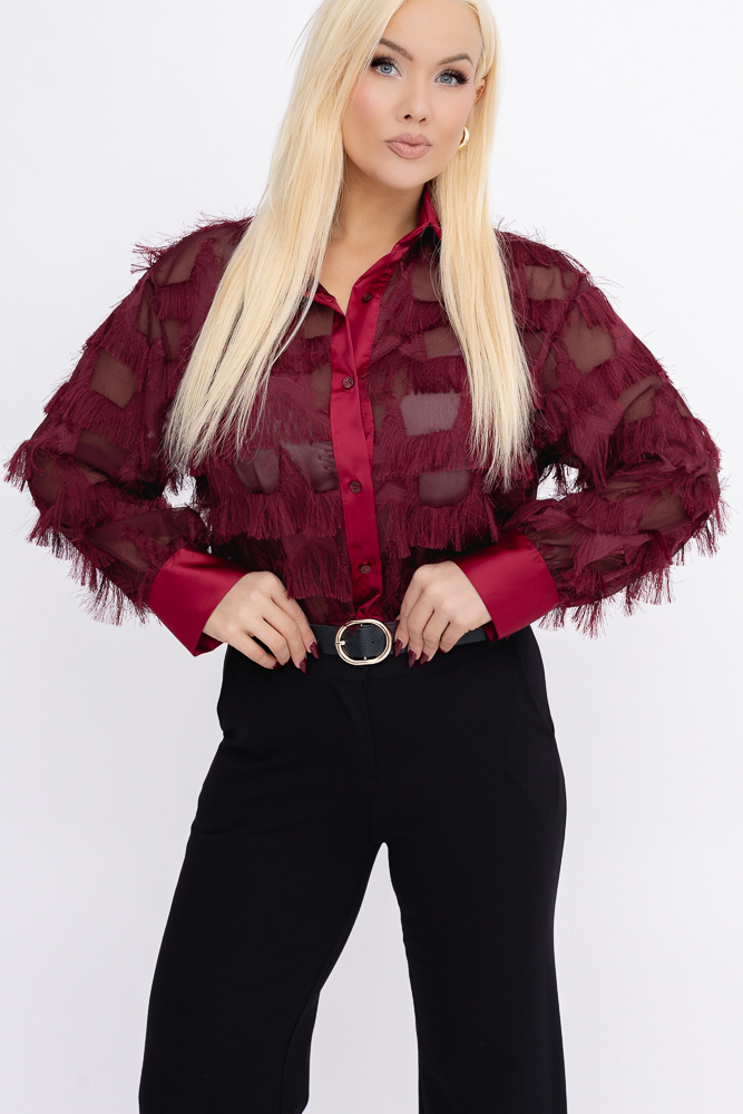 Bordowa Koszula prześwitująca