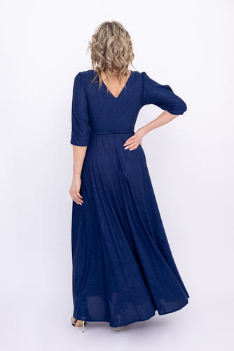 Rochie brocart albastru marin