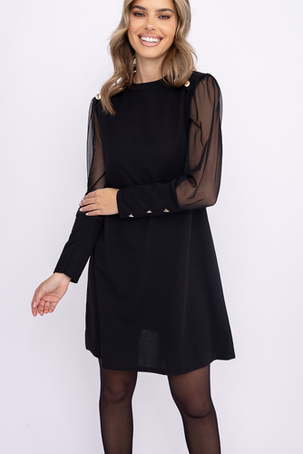 Czarna Sukienka z prześwitującymi rękawami