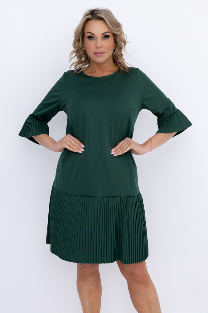  Bottle green Pleated ruffle dress