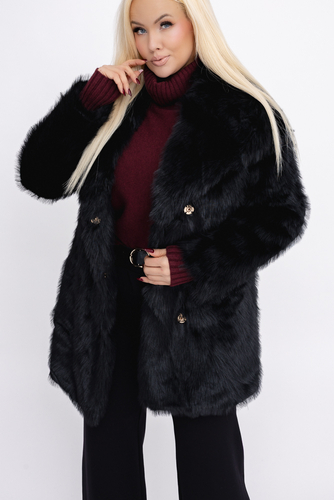 Czarny Płaszcz z futerkiem