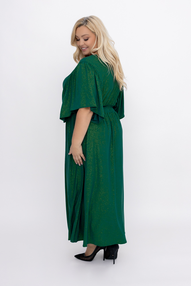 Bottle green Brocade dress with crease