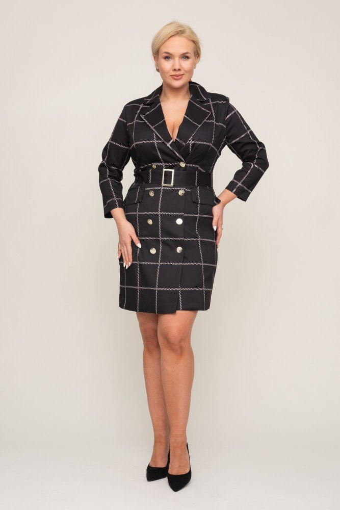  Black and Beige VAENA Checked Dress