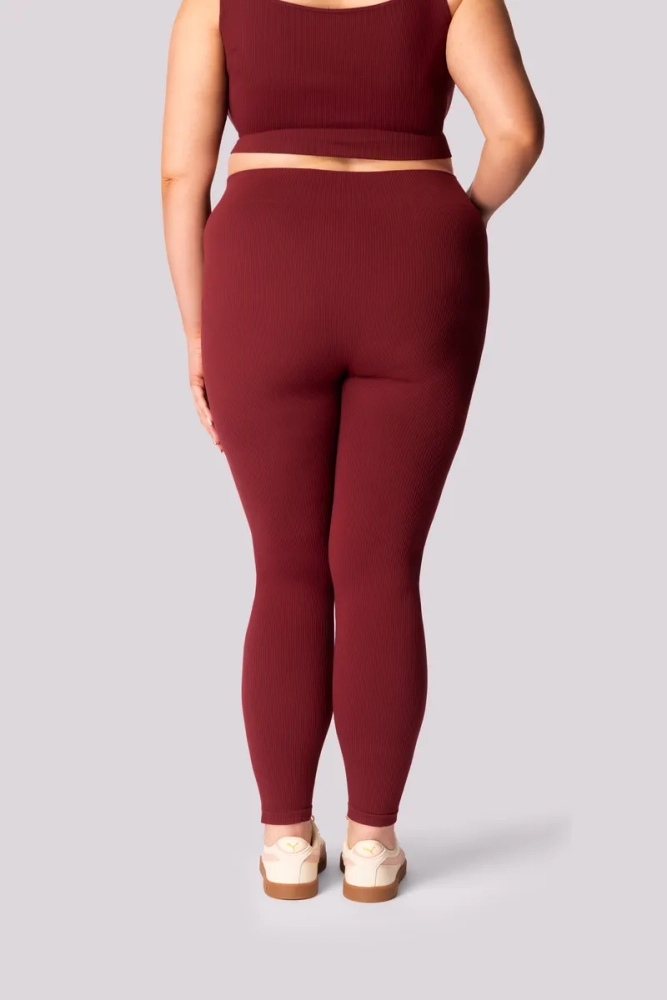 Burgundowe Legginsy prążkowane