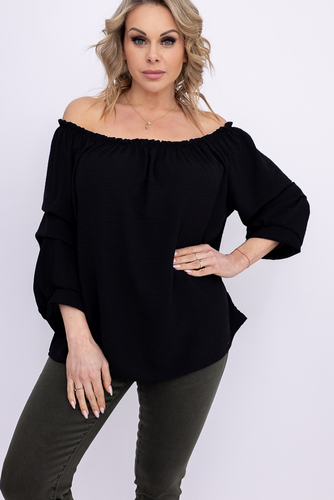 Czarna Bluzka z marszczonymi rękawami LURIGO
