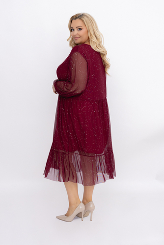 Bordowa błyszcząca Sukienka siateczkowa Wzór 1