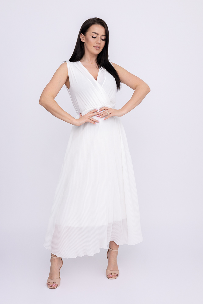 Biała plisowana Sukienka szyfonowa GUSTEN