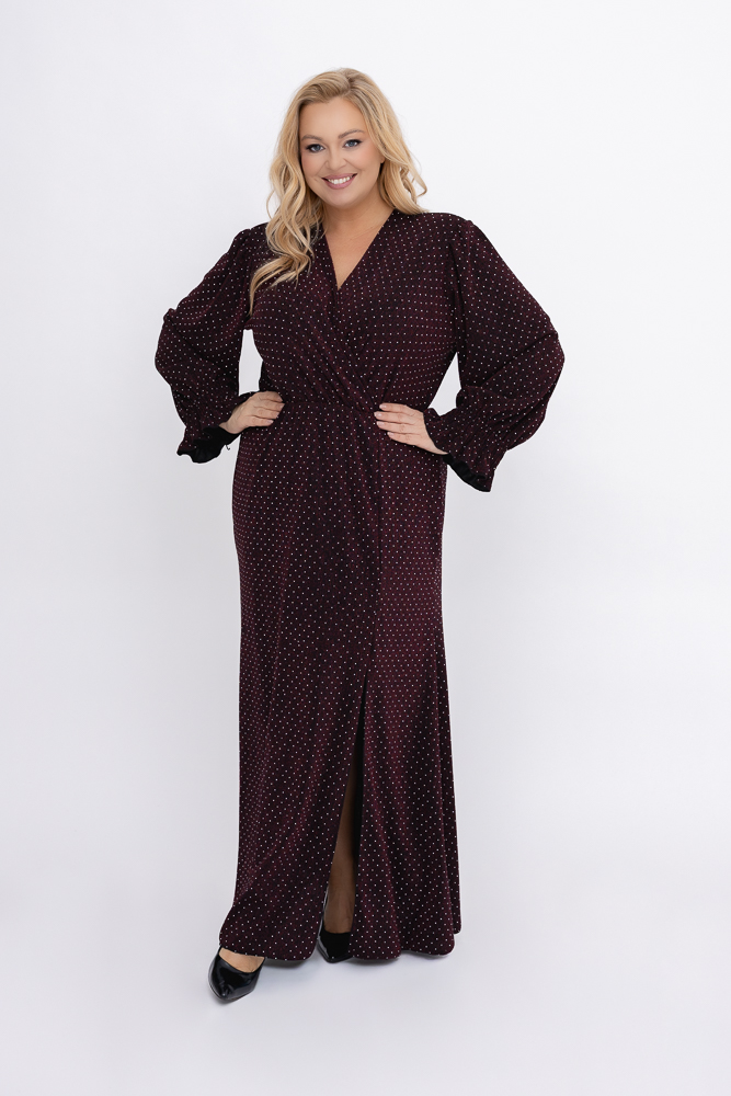 Burgundowa Sukienka z dżetami