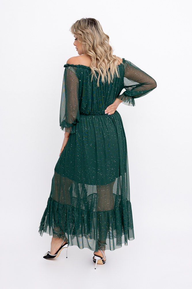 Butelkowozielona błyszcząca Sukienka siateczkowa Wzór 1