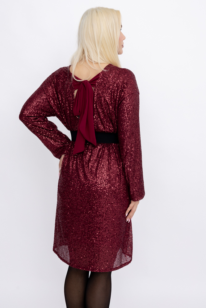 Bordowa Sukienka z cekinami