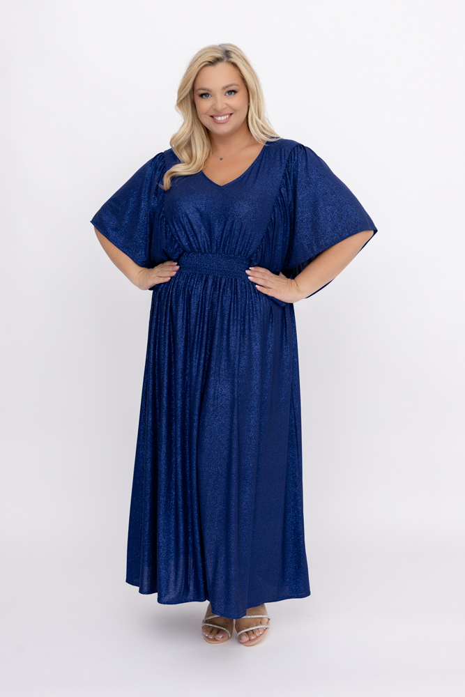 Navy blue brocade dress with crease